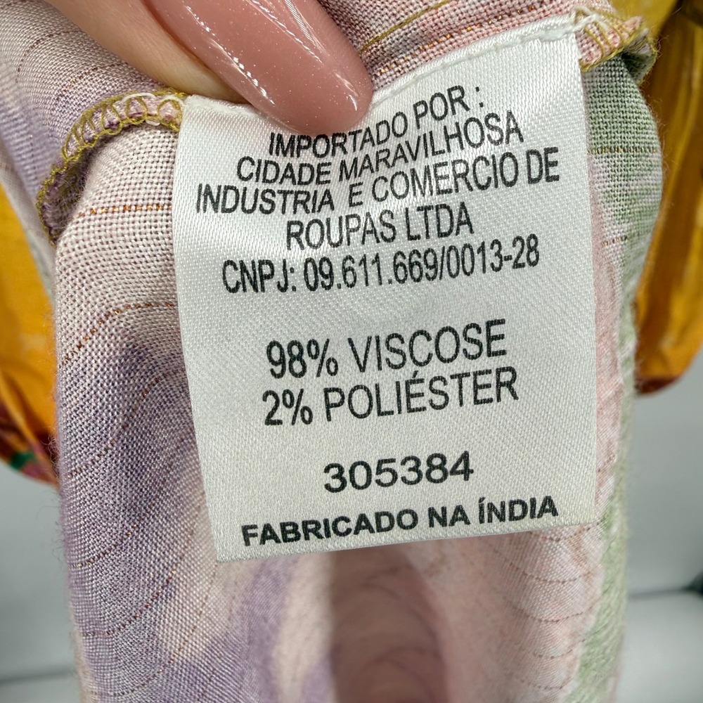 Farm Rio Yellow Ombre Bird Print Metallic Lurex Maxi Dress Womens Medium Boho - Picture 13 of 16